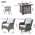 Ensemble de mobilier de patio OVIOS gris en osier 6 pièces avec fauteuil pivotant à bascule et brasero