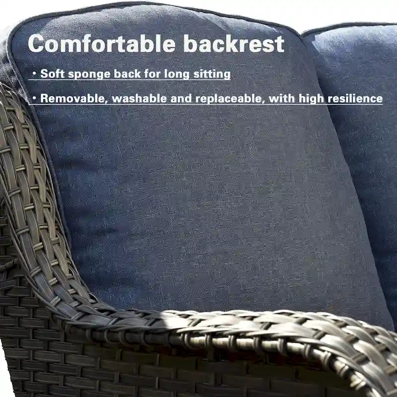 Ensemble de mobilier de patio OVIOS gris en osier 6 pièces avec fauteuil pivotant à bascule et brasero