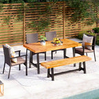 MAISON ARTS Ensemble de salle à manger de patio 6 pièces en bois d'acacia et rotin avec coussins