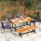 MAISON ARTS Ensemble de salle à manger de patio 6 pièces en bois d'acacia et rotin avec coussins