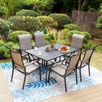 MAISON ARTS 7-Piece / 5-Piece Padded Textilene Chairs with Wave Arms & Metal Table Patio Dining Set