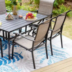 MAISON ARTS Ensemble repas de patio 7 ou 5 pièces avec chaises rembourrées en textilène à accoudoirs ondulés et table en métal
