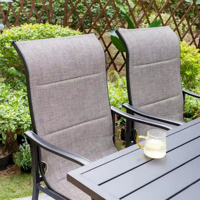 MAISON ARTS Ensemble repas de patio 7 ou 5 pièces avec chaises rembourrées en textilène à accoudoirs ondulés et table en métal
