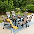 MAISON ARTS Ensemble repas de patio 7 ou 5 pièces avec chaises rembourrées en textilène à accoudoirs ondulés et table en métal
