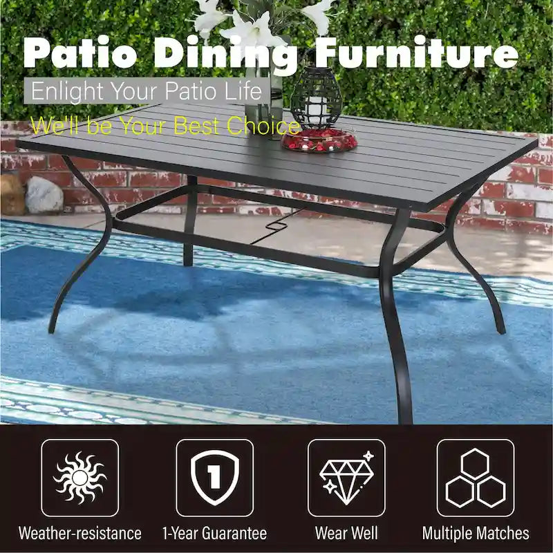 MAISON ARTS Ensemble repas de patio 7 ou 5 pièces avec chaises rembourrées en textilène à accoudoirs ondulés et table en métal