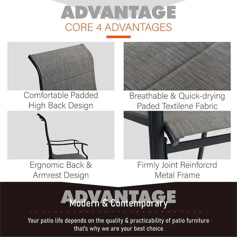 MAISON ARTS Ensemble repas de patio 7 ou 5 pièces avec chaises rembourrées en textilène à accoudoirs ondulés et table en métal