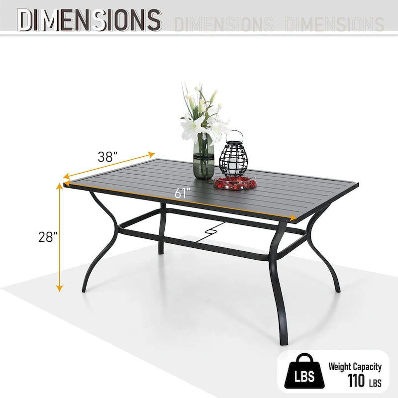MAISON ARTS Ensemble repas de patio 7 ou 5 pièces avec chaises rembourrées en textilène à accoudoirs ondulés et table en métal