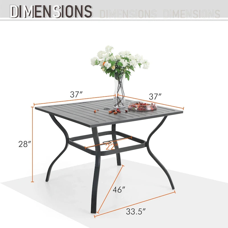 MAISON ARTS Ensemble repas de patio 7 ou 5 pièces avec chaises rembourrées en textilène à accoudoirs ondulés et table en métal