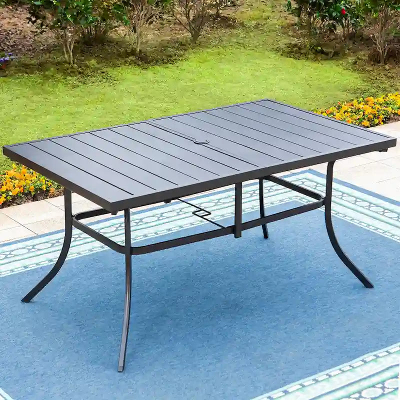 Ensemble de salle à manger d'extérieur 8 pièces en métal avec revêtement électrophorétique et parasol