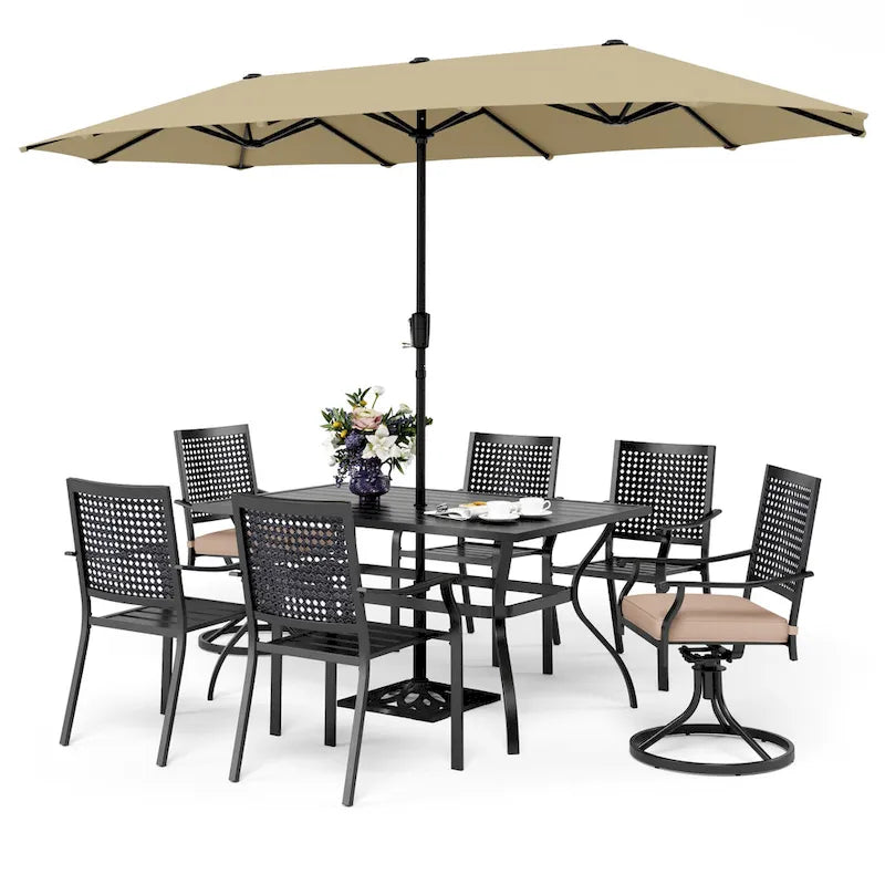 Ensemble de salle à manger d'extérieur 8 pièces en métal avec revêtement électrophorétique et parasol