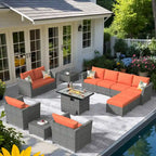 Ensemble de meubles de patio 13 pièces XIZZI avec foyer extérieur en osier