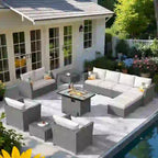 Ensemble de meubles de patio 13 pièces XIZZI avec foyer extérieur en osier