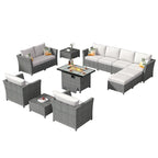 Ensemble de meubles de patio 13 pièces XIZZI avec foyer extérieur en osier