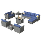 Ensemble de meubles de patio 13 pièces XIZZI avec foyer extérieur en osier