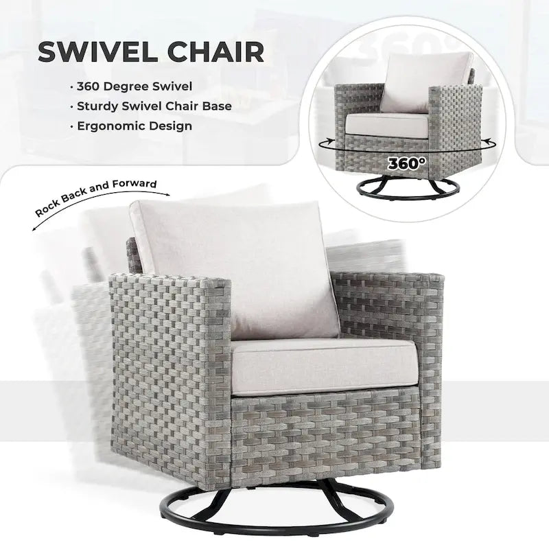 HOOOWOOO Ensemble de patio sectionnel en osier tressé à la main 9 pièces avec fauteuil pivotant à bascule