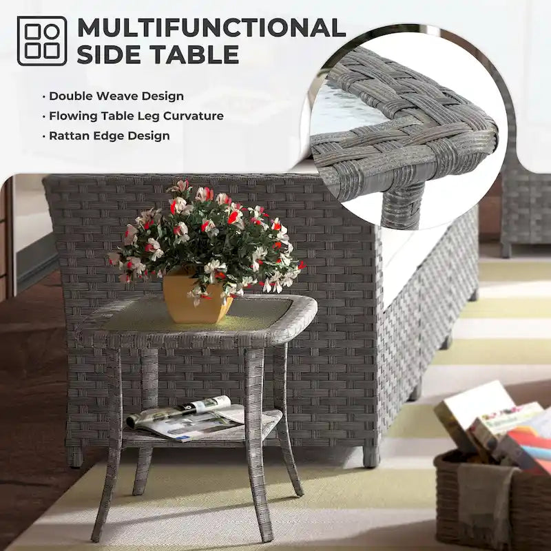 HOOOWOOO Ensemble de patio sectionnel en osier tressé à la main 9 pièces avec fauteuil pivotant à bascule