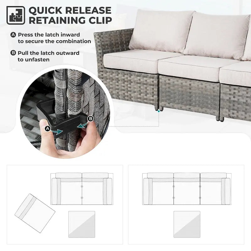 HOOOWOOO Ensemble de patio sectionnel en osier tressé à la main 9 pièces avec fauteuil pivotant à bascule