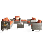 HOOOWOOO Ensemble de patio sectionnel en osier tressé à la main 9 pièces avec fauteuil pivotant à bascule