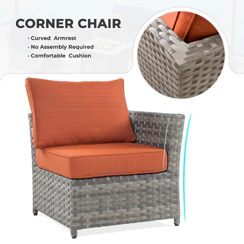 HOOOWOOO Ensemble de patio sectionnel en osier tressé à la main 9 pièces avec fauteuil pivotant à bascule