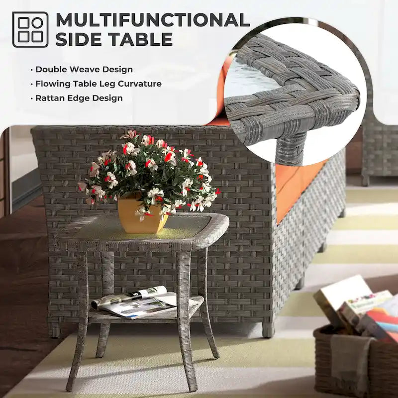 HOOOWOOO Ensemble de patio sectionnel en osier tressé à la main 9 pièces avec fauteuil pivotant à bascule