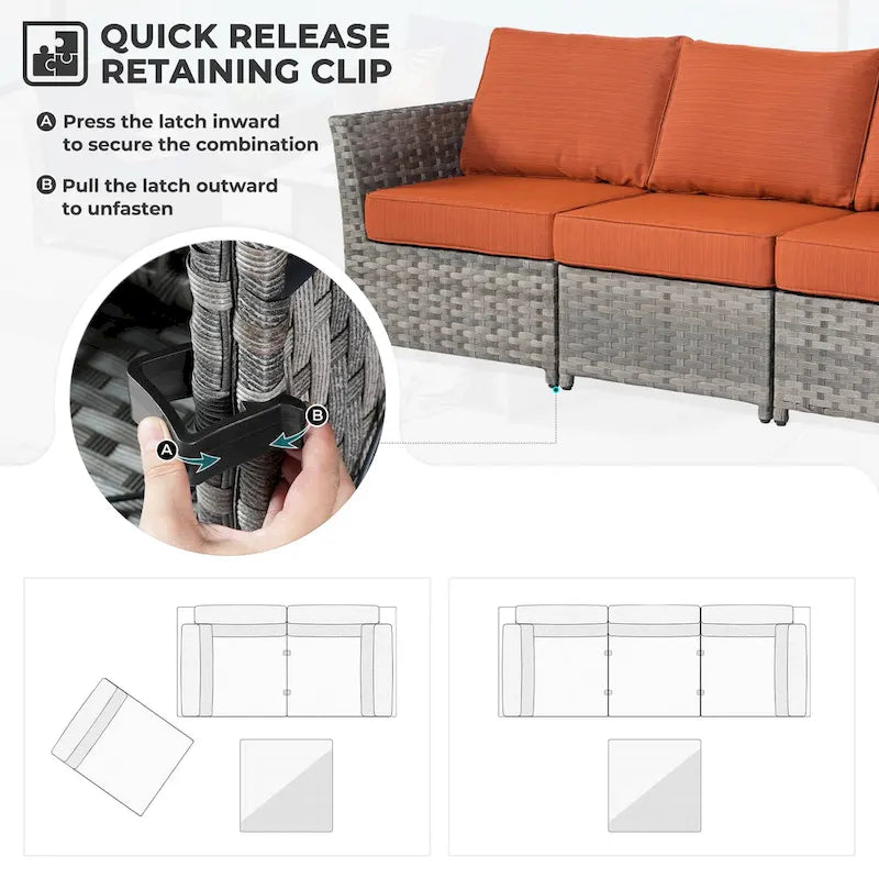 HOOOWOOO Ensemble de patio sectionnel en osier tressé à la main 9 pièces avec fauteuil pivotant à bascule