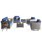 HOOOWOOO Ensemble de patio sectionnel en osier tressé à la main 9 pièces avec fauteuil pivotant à bascule