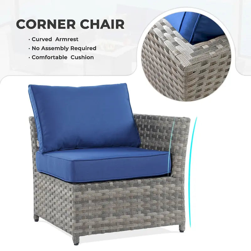 HOOOWOOO Ensemble de patio sectionnel en osier tressé à la main 9 pièces avec fauteuil pivotant à bascule