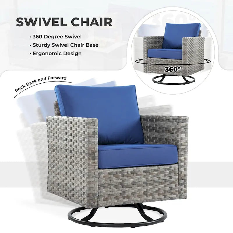 HOOOWOOO Ensemble de patio sectionnel en osier tressé à la main 9 pièces avec fauteuil pivotant à bascule