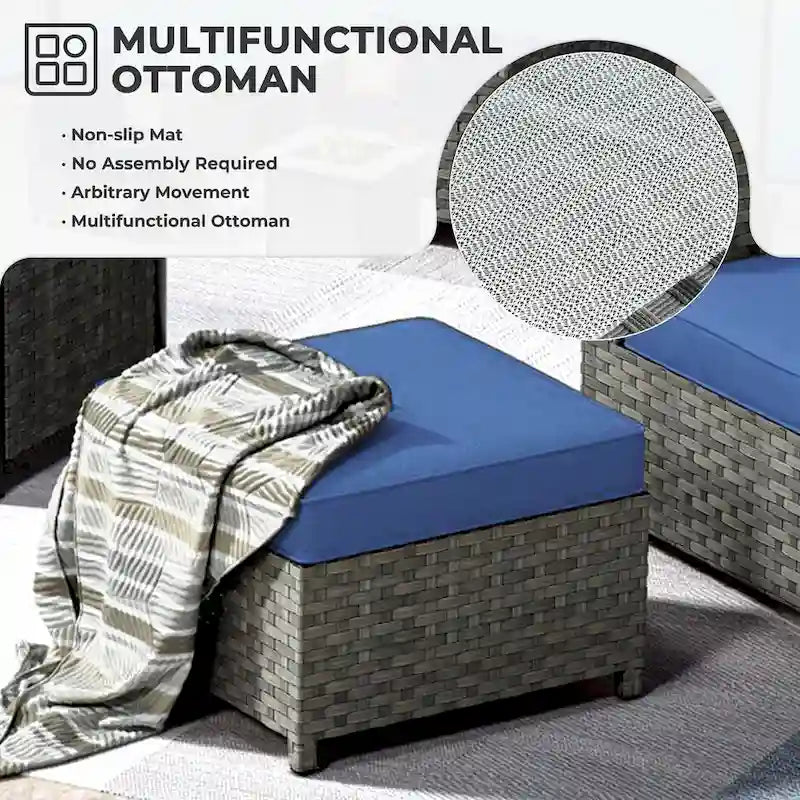 HOOOWOOO Ensemble de patio sectionnel en osier tressé à la main 9 pièces avec fauteuil pivotant à bascule