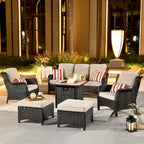 Ensemble de mobilier de patio en osier 6 pièces OVIOS avec table brasero de 30 po