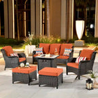 Ensemble de mobilier de patio en osier 6 pièces OVIOS avec table brasero de 30 po