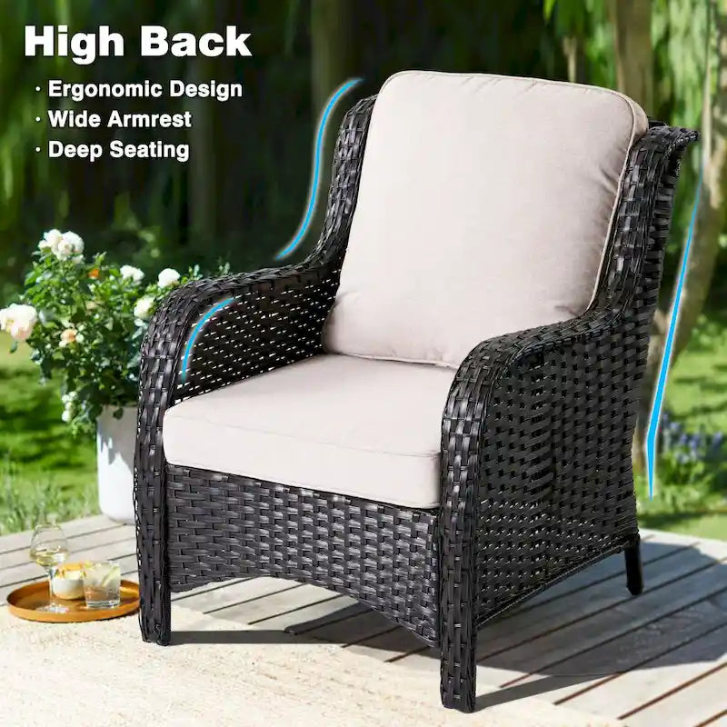 Ensemble de mobilier de patio en osier 6 pièces OVIOS avec table brasero de 30 po