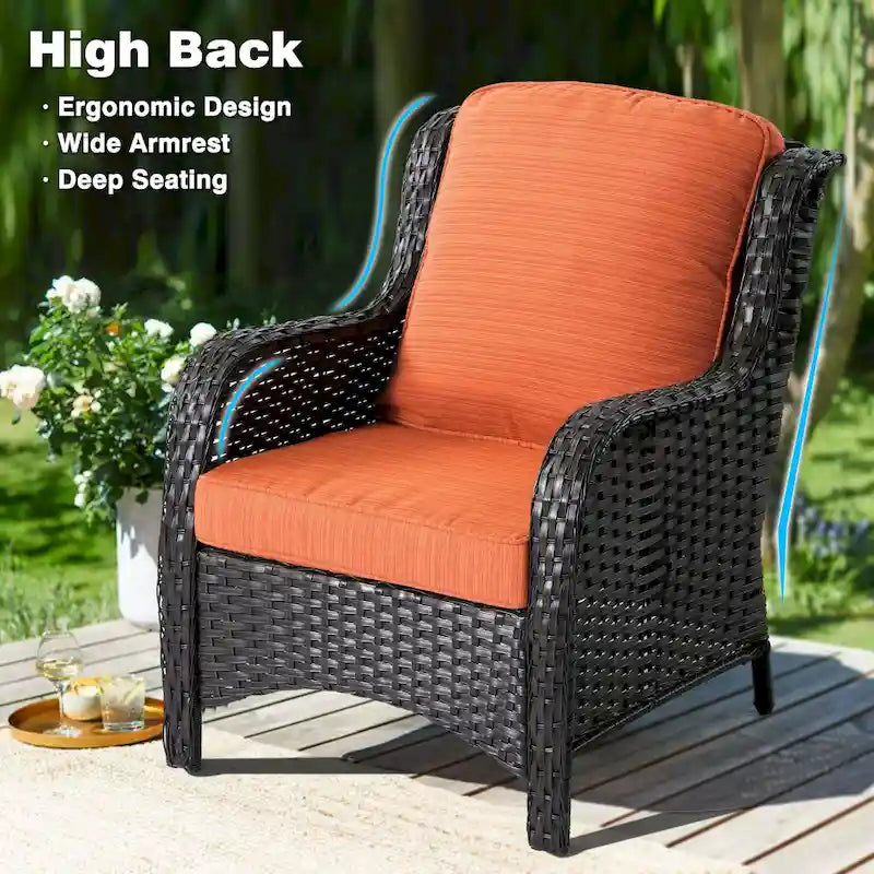 Ensemble de mobilier de patio en osier 6 pièces OVIOS avec table brasero de 30 po