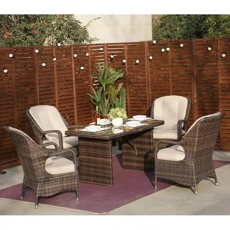 Ensemble de salle à manger en osier de 5 pièces pour patio avec 4 fauteuils