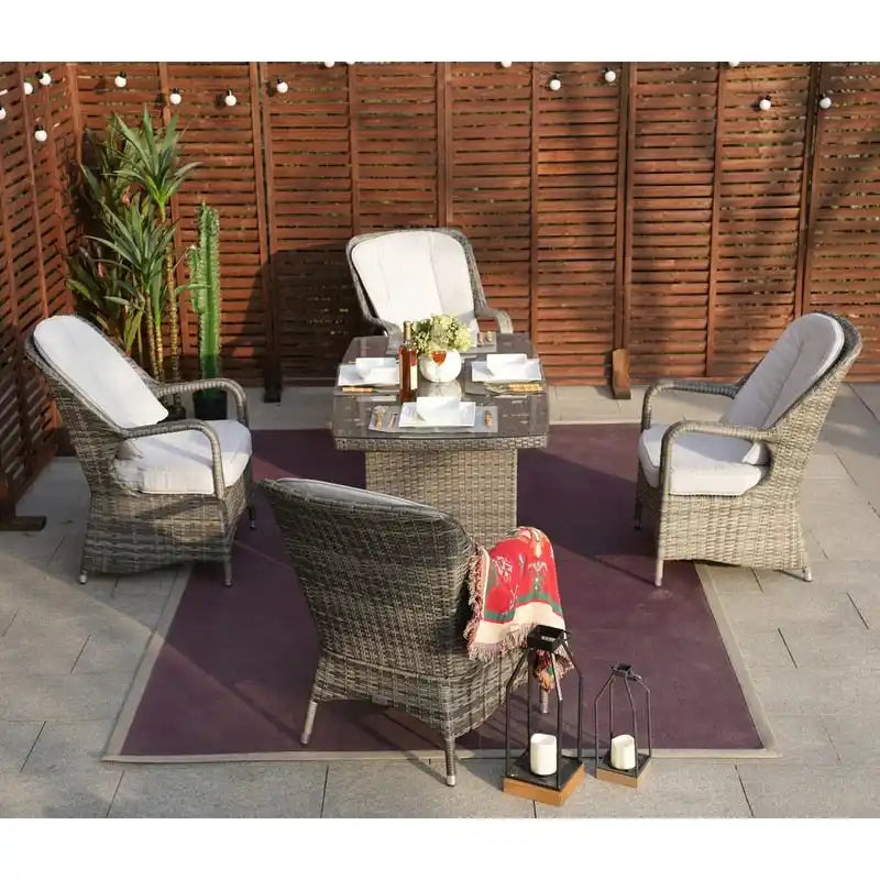 Ensemble de salle à manger en osier de 5 pièces pour patio avec 4 fauteuils