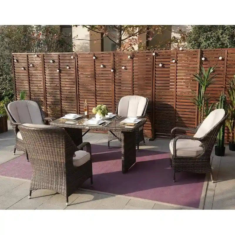 Ensemble de salle à manger en osier de 5 pièces pour patio avec 4 fauteuils