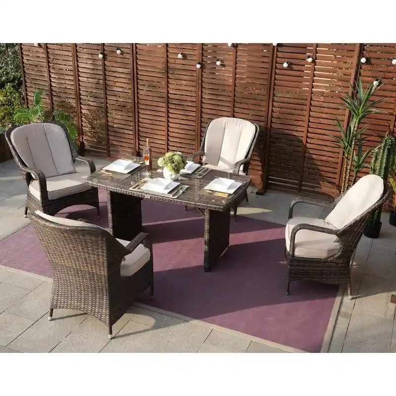 Ensemble de salle à manger en osier de 5 pièces pour patio avec 4 fauteuils