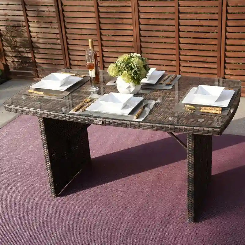 Ensemble de salle à manger en osier de 5 pièces pour patio avec 4 fauteuils