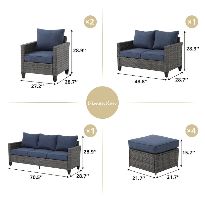 Ensemble de mobilier de jardin canapé sectionnel 8 pièces