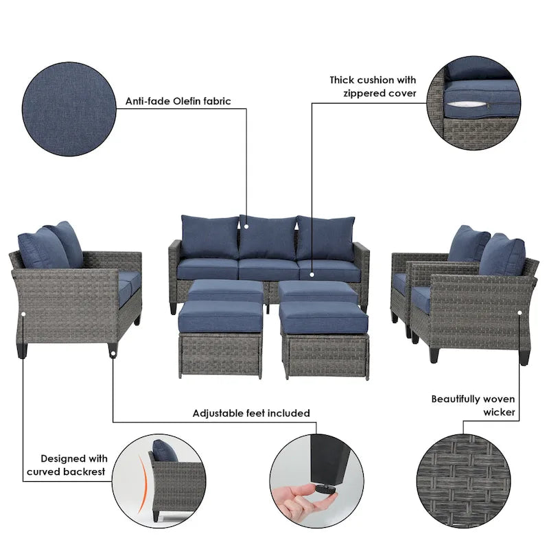 Ensemble de mobilier de jardin canapé sectionnel 8 pièces