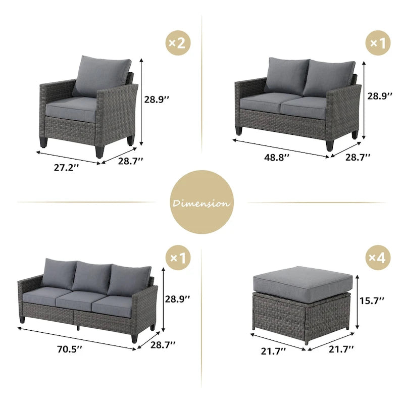 Ensemble de mobilier de jardin canapé sectionnel 8 pièces