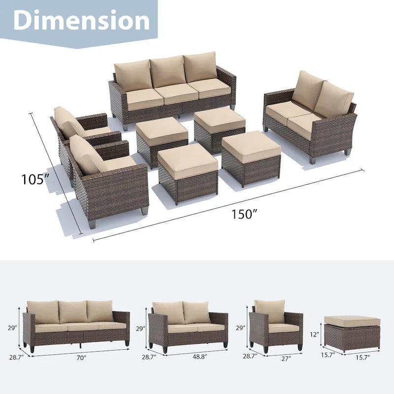 Ensemble de mobilier de jardin canapé sectionnel 8 pièces