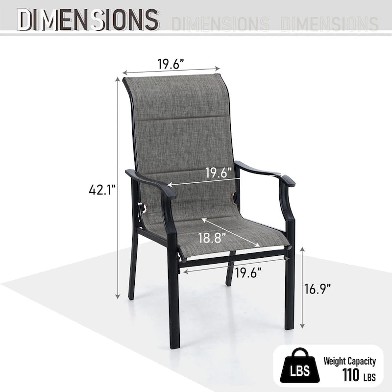 MAISON ARTS Ensemble de Salle à Manger d'Extérieur 7 Pièces / 9 Pièces avec Chaises Rembourrées en Textilène à Accoudoirs Ondulés et Table Extensible en Métal