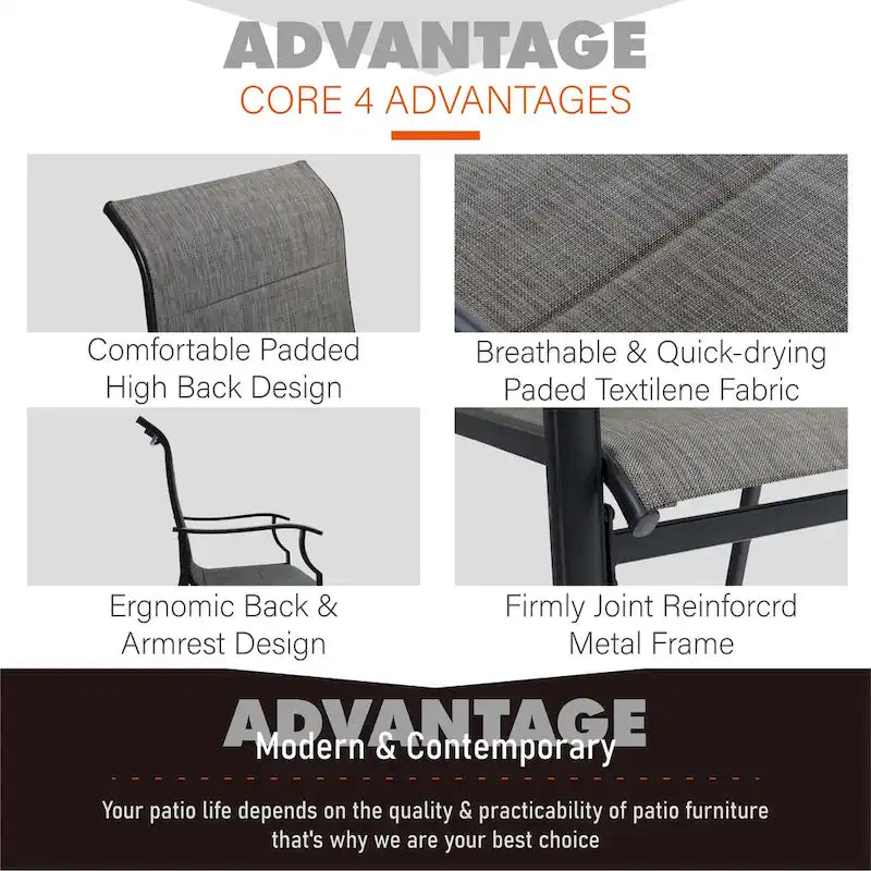 MAISON ARTS Ensemble de Salle à Manger d'Extérieur 7 Pièces / 9 Pièces avec Chaises Rembourrées en Textilène à Accoudoirs Ondulés et Table Extensible en Métal
