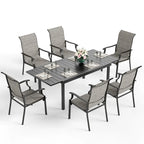 MAISON ARTS Ensemble de Salle à Manger d'Extérieur 7 Pièces / 9 Pièces avec Chaises Rembourrées en Textilène à Accoudoirs Ondulés et Table Extensible en Métal