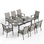 MAISON ARTS Ensemble de Salle à Manger d'Extérieur 7 Pièces / 9 Pièces avec Chaises Rembourrées en Textilène à Accoudoirs Ondulés et Table Extensible en Métal