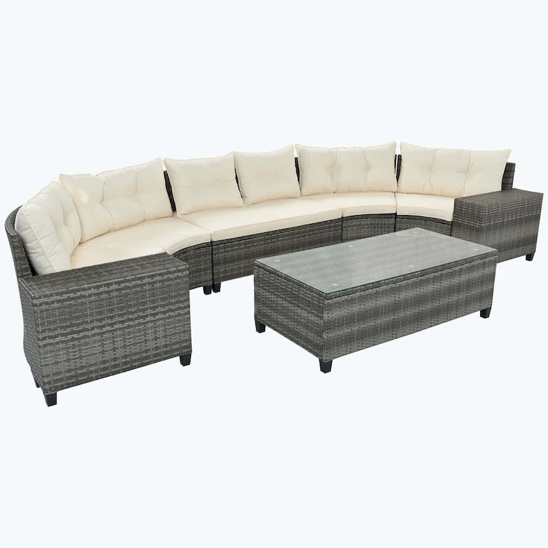 Ensemble de canapés ronds en osier d'extérieur 8 pièces, sections demi-lune toutes saisons