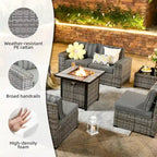 OVIOS Salon de Jardin en Osier avec Grands Accoudoirs, 7 pièces, avec Foyer et Table