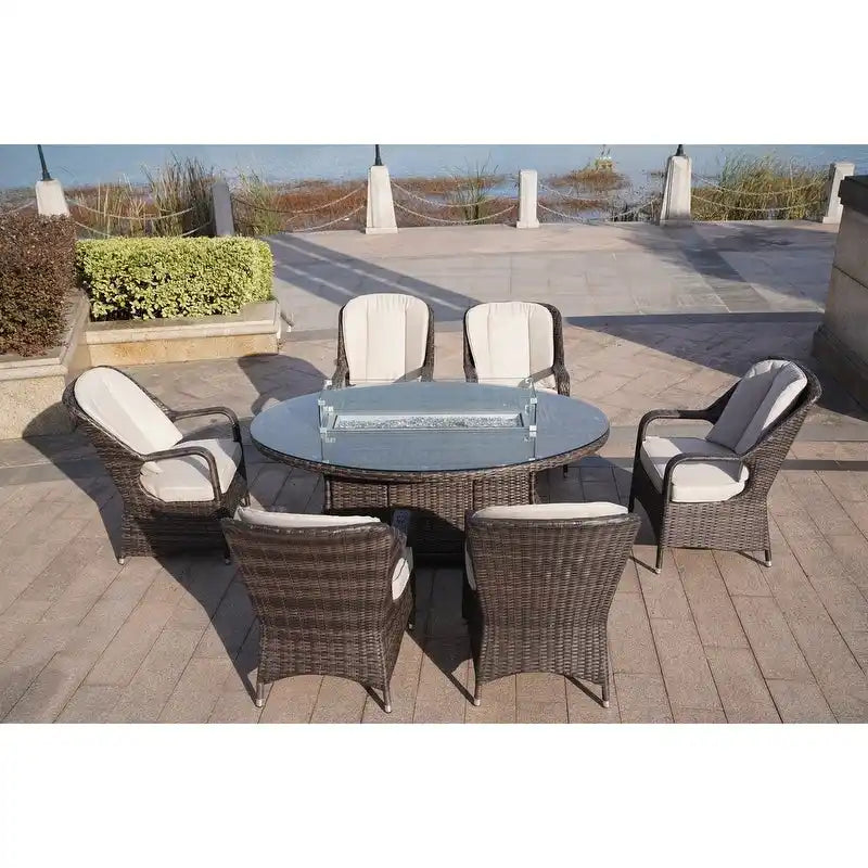 Ensemble de salle à manger ovale de 7 pièces en osier pour l'extérieur avec fauteuils