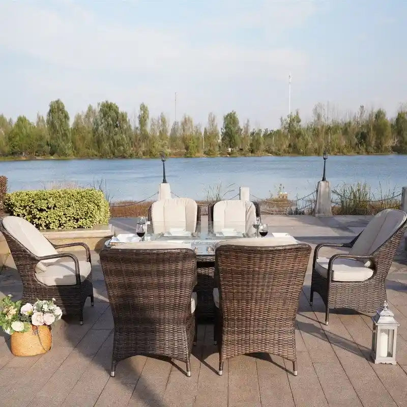 Ensemble de salle à manger ovale de 7 pièces en osier pour l'extérieur avec fauteuils